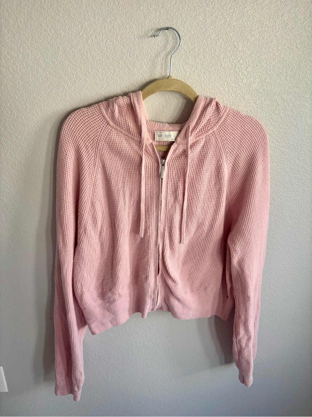 Summer Fridays Pink Waffle Knit Zip Hoodie